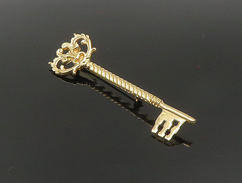 14K GOLD Vintage Victorian Scalloped Key Of Life Brooch Pin