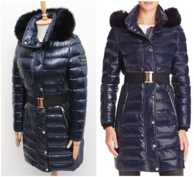 Authentic Women's BURBERRY Abbeydale Down Puffer Jacket Coat Long Navy US8 ~S