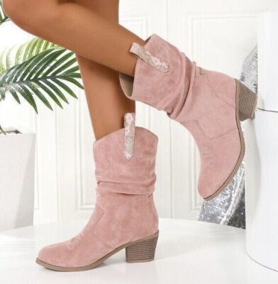 Stiefel Damen Mid Calf Chunky Boots Partyschuhe Freizeit Outdoor Girl