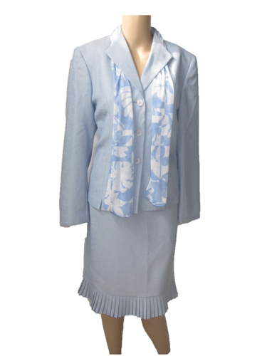 LE SUIT Women's $220 2PC Pale Light Blue Woven SKIRT SUIT SZ 10P +FREE SCARF NWT - Picture 1 of 4