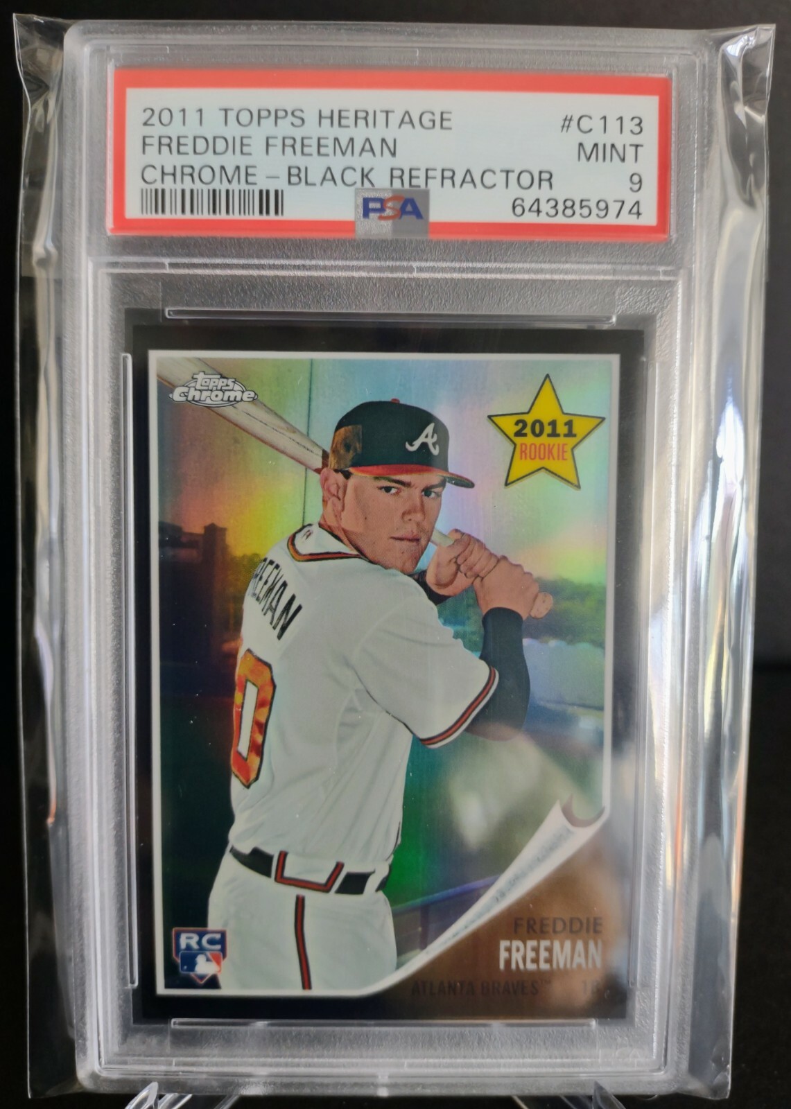 2011 Topps Heritage Chrome FREDDIE FREEMAN RC Black Refractor #/62 PSA 9 (SSP)