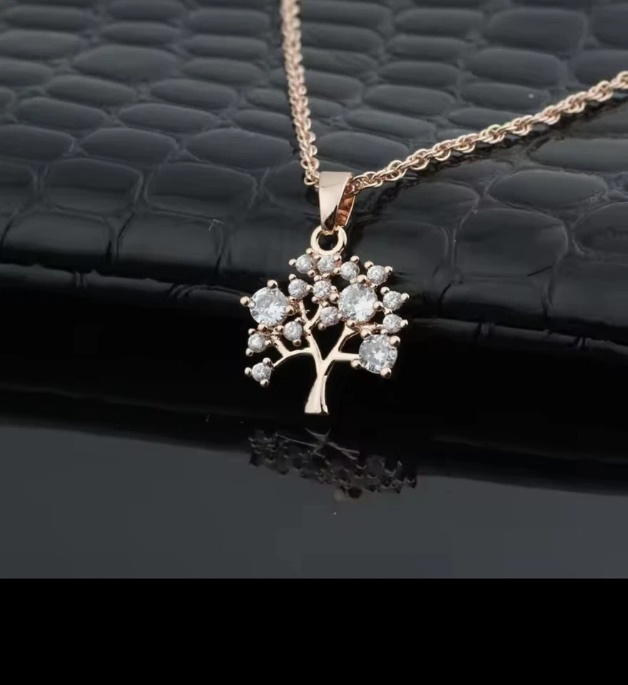 Collar colgante de cristal Árbol de la Vida lleno de oro rosa de 9 quilates caja de regalo gratuita de 20 pulgadas Foto 2 de 4