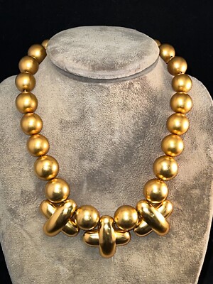 Anne Klein Satin Gold-tone Plus Sign /  X  Chunky Beaded 18'' Necklace