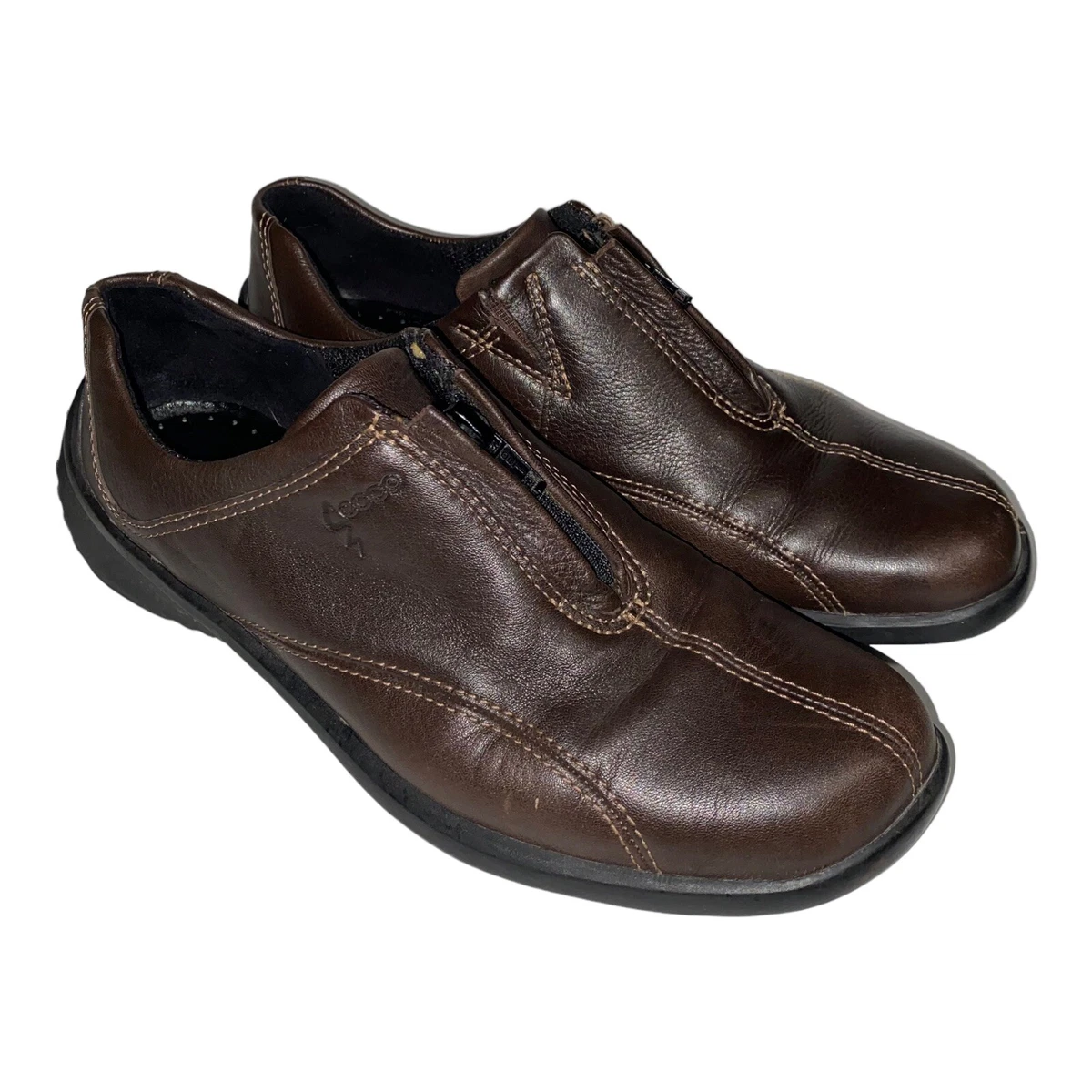 Ecco Shoes Women s Size 6.5 UK 4.5 Front Zip Brown Leather Comfort