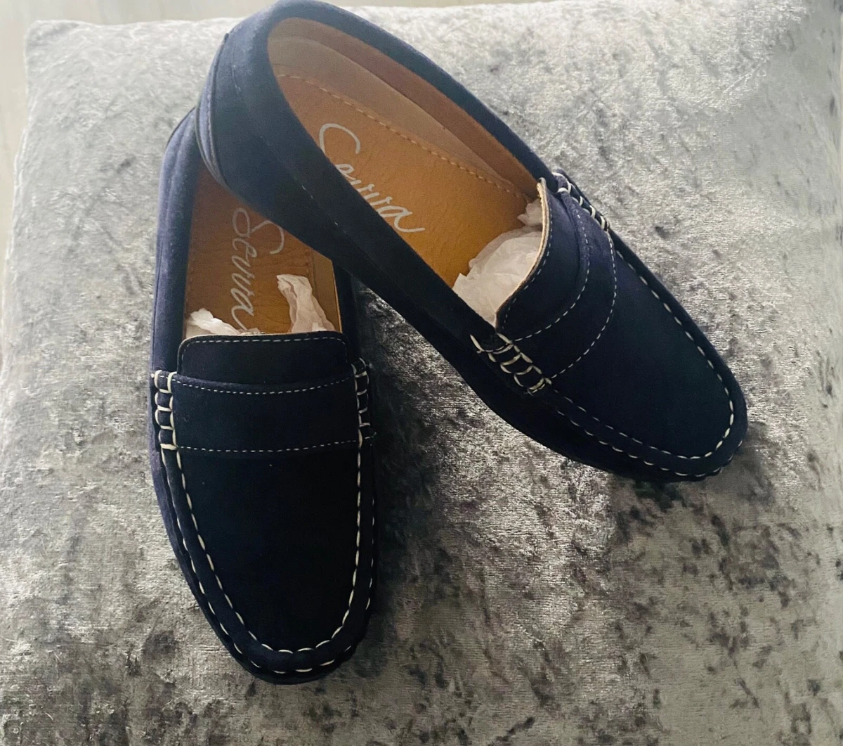 Boys suede navy loafers shoes size 12
