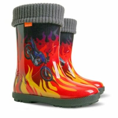 GUMMISTIEFEL KINDER REGEN SCHNEESTIEFEL HERAUSNEHMBARES INNENFUTTER SOCKEN GUMMISTIEFEL Flammen
