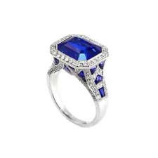 Rectangular Step Cut 5.06CT Sapphire Accented With Cubic Zirconia Fabulous Ring