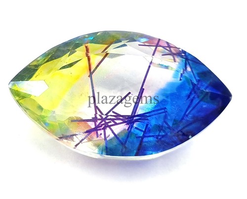 Bi-Color Rutilated Quartz 103.35 Ct Certified Marquise Cut Loose Gemstone 5ARW - Picture 2 of 9