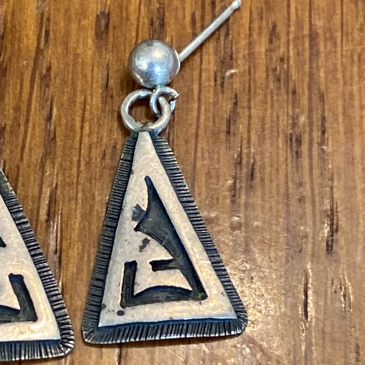 Marcus Lomayestewa Hopi Sterling Silver Overlay Dangle earrings Z8 View 3