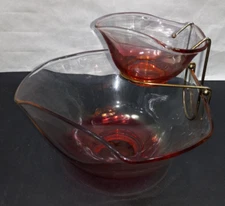 MCM Vintage Anchor Hocking Chip and Dip Bowl Set Cranberry Ruby Red 1960's