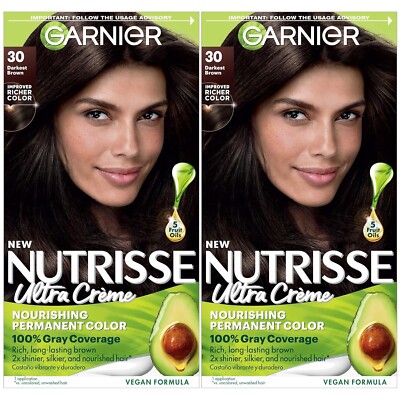 Garnier Hair Color Nutrisse Nourishing Creme, 30 Darkest Brown Vegan Lot of 2