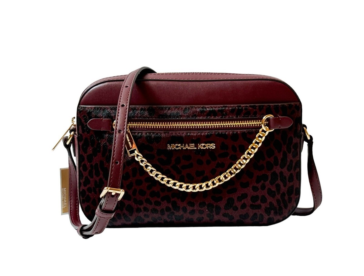MICHAEL KORS JET SET ITEM CHAIN CROSSBODY BAG OXBLOOD MULTI EXOTIC