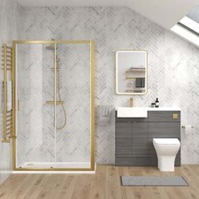 Complete 1000mm Anthracite Vanity WCUnit Brass Rectangle ShowerSuite LH 1000x700