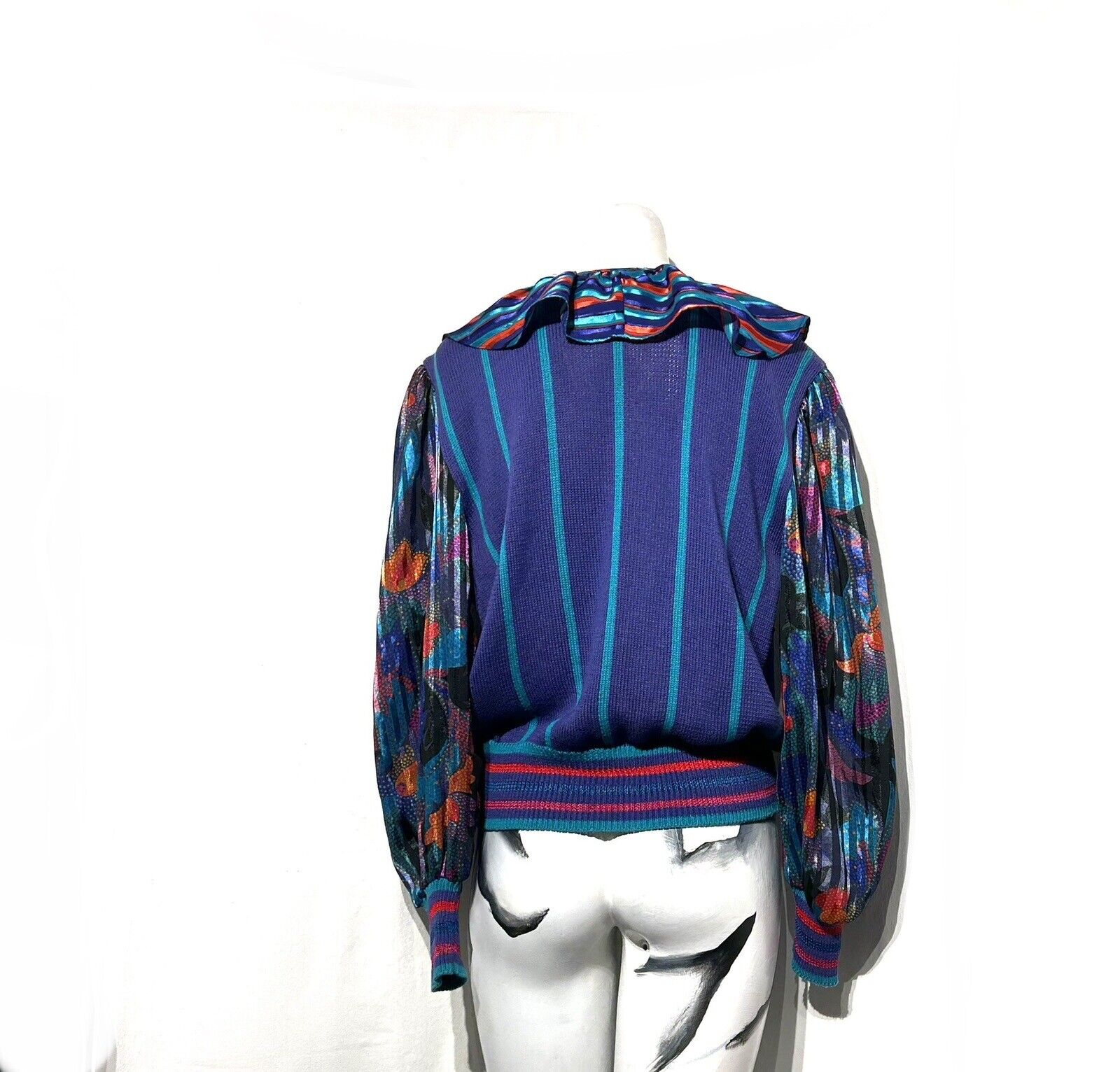 Vintage 1980s Cotton Knit And Rayon Purple Teal R… - image 3