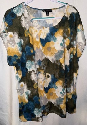 Jules & Leopold 2X abstract floral blouse top stretch pleated plus size
