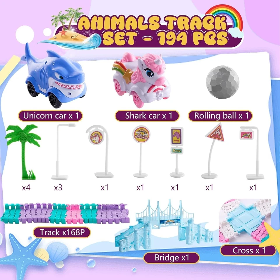 DIY Unicorn Track Toys 194 Pcs Shark Race Car Toys for Boys Girls ... - image 3 of 4