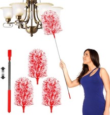 Electrostatic Extendable Microfiber Feather Duster - 20-49” Red with 3 Heads