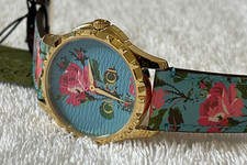 Gucci G-Timeless YA1264085 aqua floral print leather gold 38mm ladies  Watch