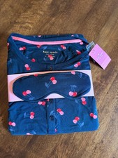 Kate Spade 3 Piece Cherry Print Pajama Set - Top, Pants  Eye Mask Size Medium 