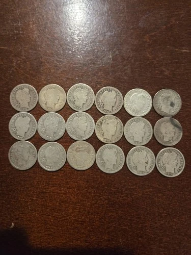 Lot Of 18 Silver Barber Dimes 90% Silver .10 Cents Lot Circulated Condition