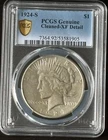1924 S $1 Peace Dollar PCGS Gold Shield Cleaned  XF  Detail