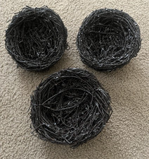 Set Lot of 3 Brown Bird Nests, Decorative Artificial, Hanging Clips, 4" Diameter