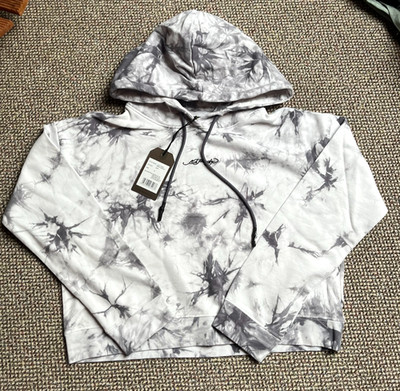 Ed Hardy Hoodie Damen M Grau Crop Tiger Strass Glitzer Tie Dye Y2K Neu NWT