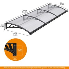 Window Awning Canopy with Large Drainage Gutter ABS Plastic Bracket PC Panel