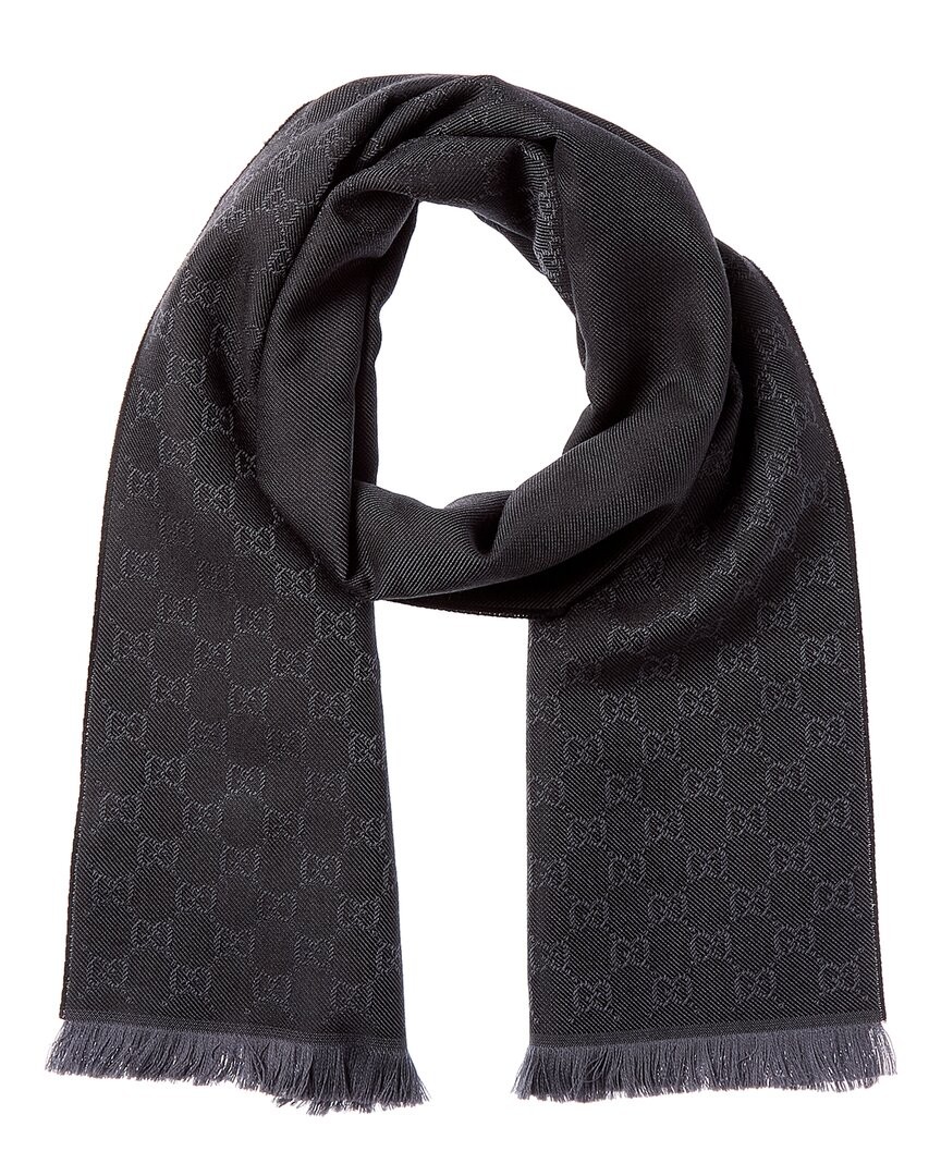 Gucci Gg Wool Scarf Womens Black Ns 70490₽