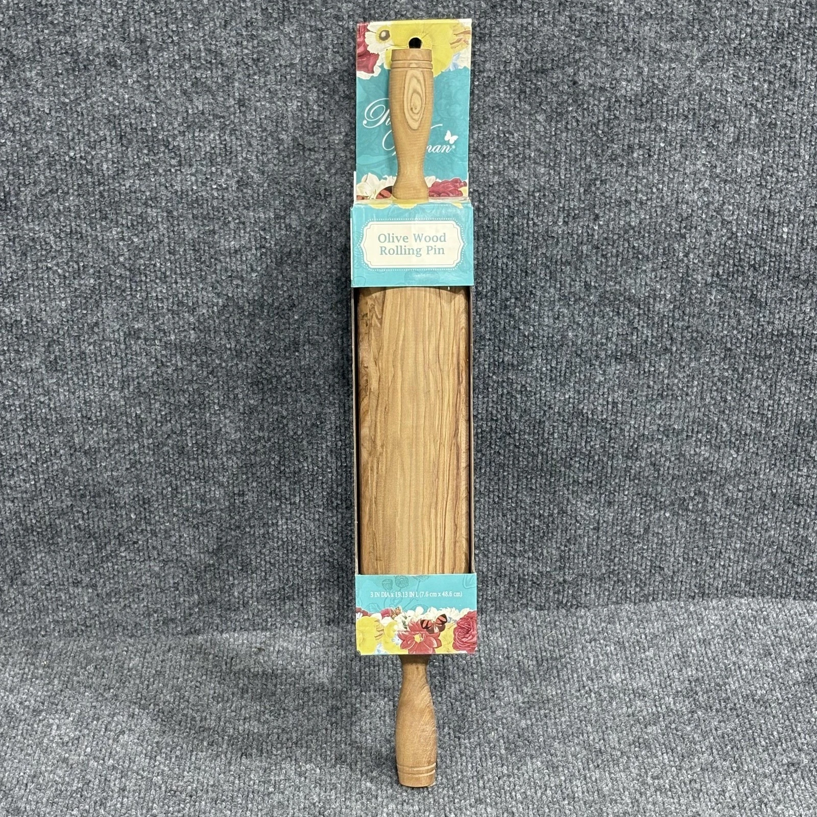 The Pioneer Woman Olive Wood Rolling Pin 19.13 Inch 3 in Dia Kitchen Baking
