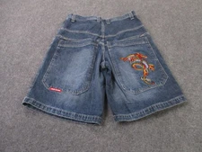 Jnco Jeans Shorts Mens 38 Blue Denim Wide Leg Logo Dragon Embroided Skater Y2K