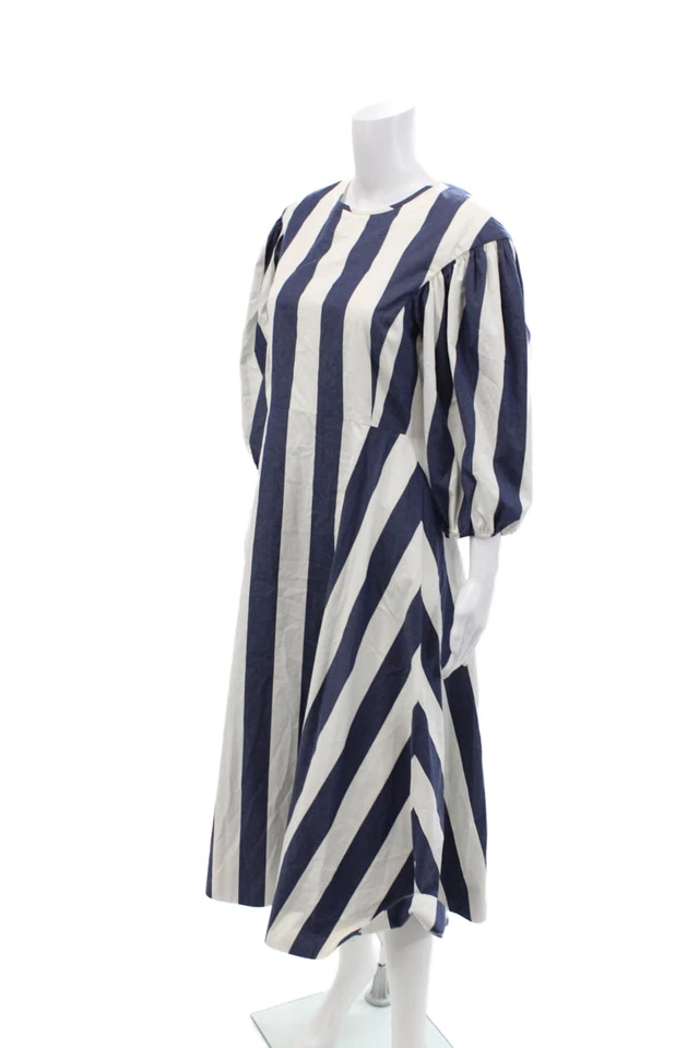 Vestido de sol Kate Spade New York para mujer a rayas mangas hinchadas azul blanco talla 6 Foto 2 de 4