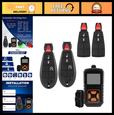 2 PCS DIY Remote Key Fob Kit Replacement for Dodge RAM, Grand Caravan, Jeep + OB