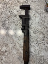 Vintage Hand Forged Wrench 18” Monkey Pipe Smooth Jaw Wood Handle USA