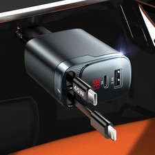 Retractable Car Charger, 84W Car Charger USB C 4 in 1, Car Accessories Fast C...