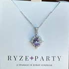 Ryze Party Sterling Silver Lavender Halo Necklace | CZ Pendant | 18” Chain