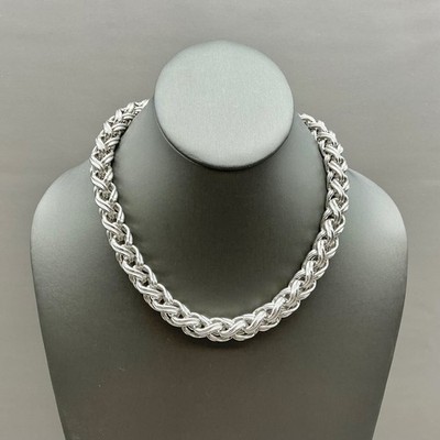 Vintage Monet Necklace Silver Tone Chunky Braided Rope Chain Statement 16''