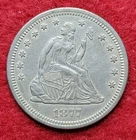 1877 S Silver Seated Liberty Quarter 25c AU/UNC