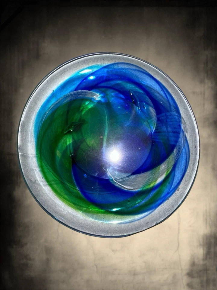 "Pisapapeles de vidrio artístico de Murano azul verde y blanco de 2"" de espesor atrapasol" Foto 3 de 4