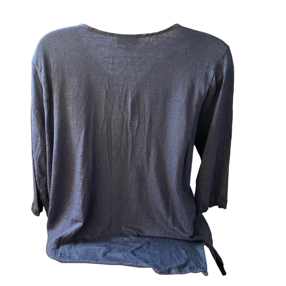 J. Jill Love Linen Size M Blue Tunic 3/4 Sleeve Pintuck Pleat V-neck NWOT - image 3 of 4