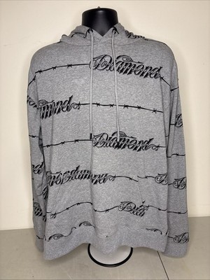 Rare Y2K Vintage XL-Diamond Supply Co. Barbed Wire Hoodie Black-grey
