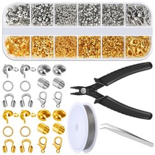 1200 Pcs Crimp Beads Supplies for Jewelry Making, Including Crimp Covers, Cri...