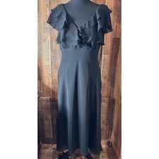 Liz Claiborne Black Maxi Dress Ruffle Detail Formal Party Elegant