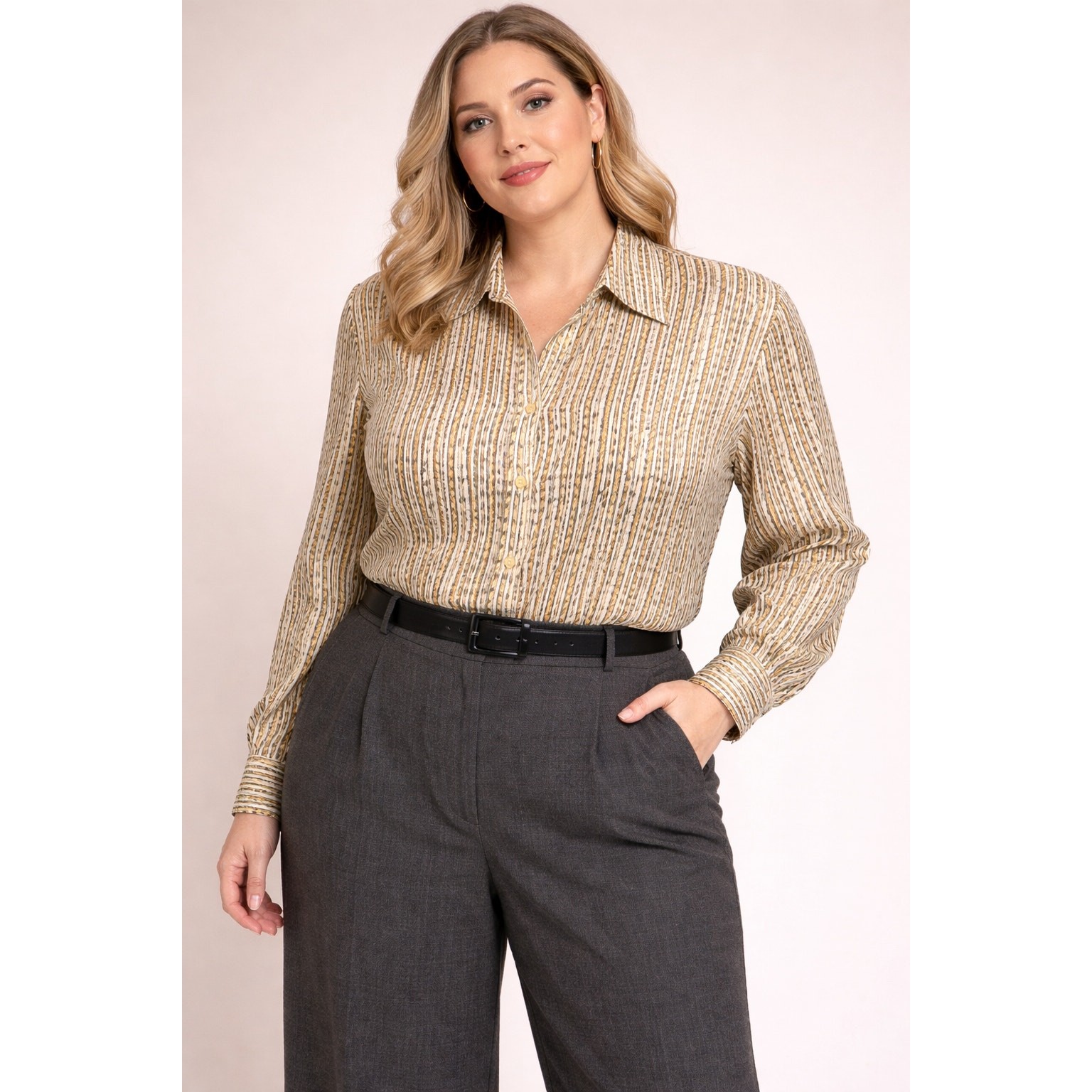 Womens Large Patterned Button Front Blouse Long S… - image 1