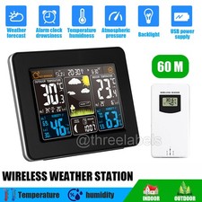 Digital LCD Indoor  Outdoor Weather Station Clock Calendar Thermometer Wireless