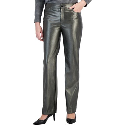Anne Klein Womens Gray Metallic Faux Leather Bootcut Pants 14 BHFO 0653