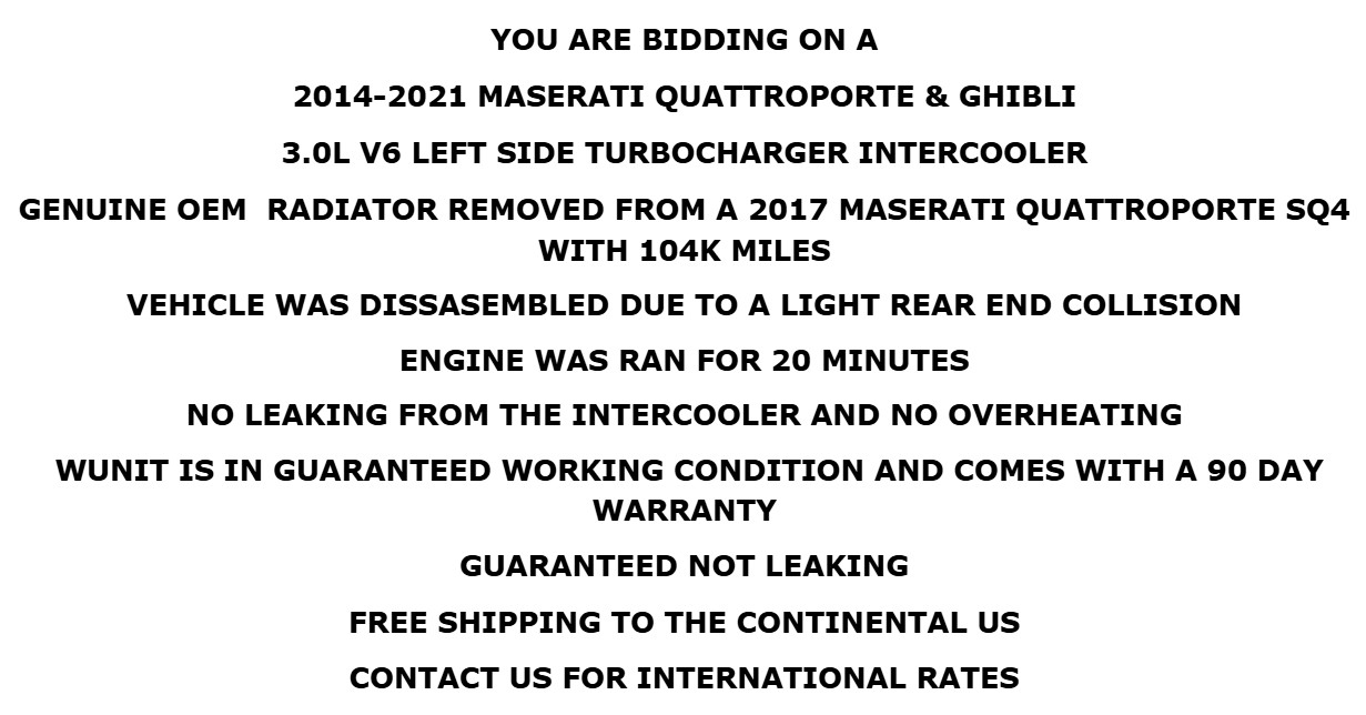 2013-2021 Maserati Quattroporte Ghibli 3.0L V6 F160 Left Side Intercooler OEM