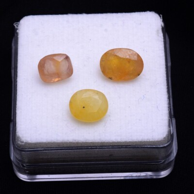 3 Stück Natürlich Gelbe Saphir 7.58mm-9.56mm Facettiert Cut Ringgröße Edelsteine