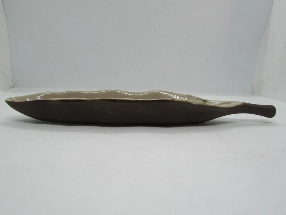 Bandeja Baratija Forma Hoja Cerámica Esmaltada Beige Marrón Excelente Estado  Foto 3 de 4