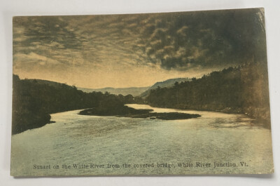 Vintage Postcard c1911~ Sunset from White River Junction Covered Bridge ~Vermont